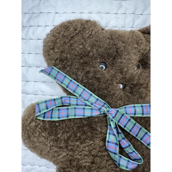 Sheepskin Flat Style Teddy Bear Brown Plaid Bow Australia Tambo Teddies Wool - Picture 3 of 8
